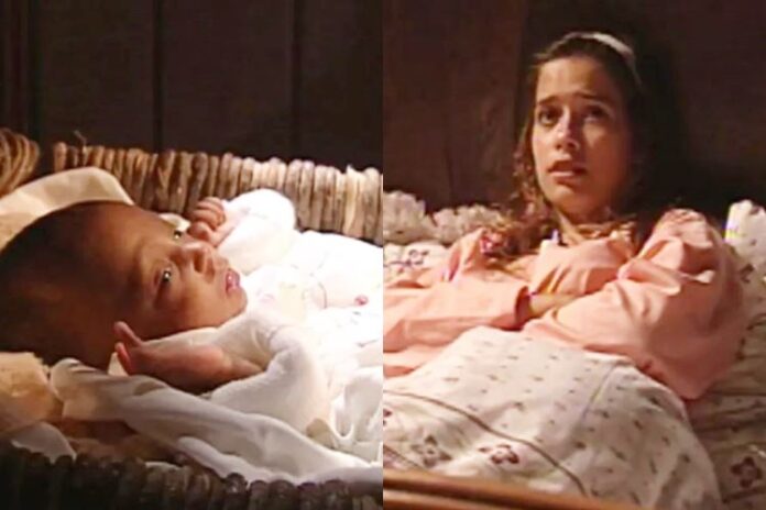 Teca e seu bebê Teca e seu bebê na trama de 1993 - Foto: Globo