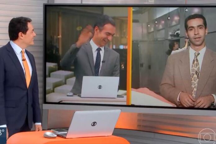 César Tralli se despedindo de Alan Severiano após a piada do âncora do SP1 (Reprodução: TV Globo)