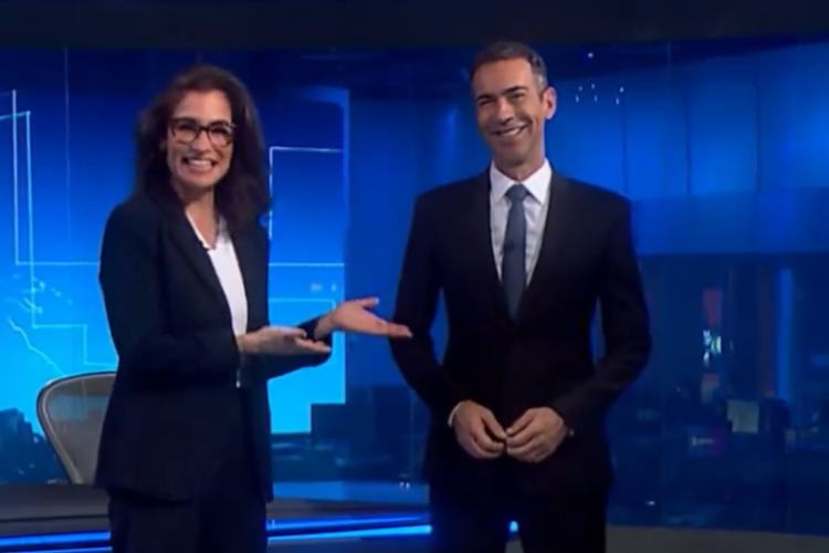 Renata Vasconcellos oficializa Cesar Tralli na bancada do Jornal Nacional