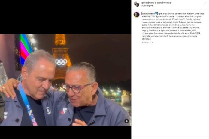 Galvão Bueno e Luís Roberto Galvão Bueno homenageando o Luís Roberto (Reprodução: Instagram)