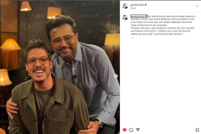 Geraldo Luis e Fábio Porchat Geraldo Luis ao lado de Fábio Porchat na gravação (Reprodução: Instagram)