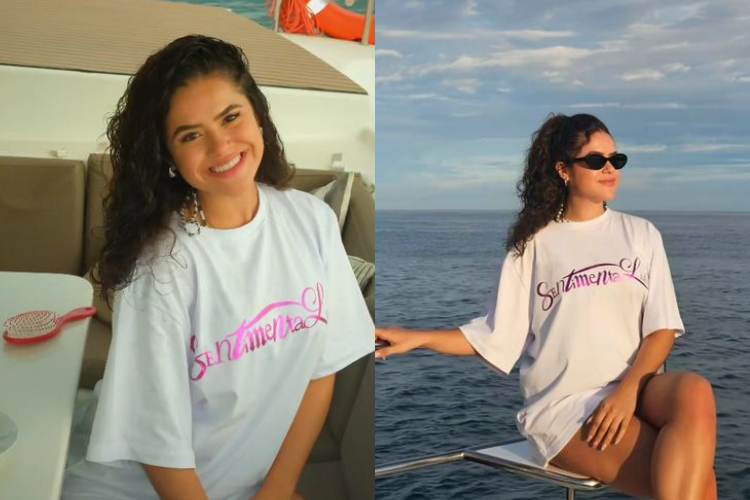 Antes de iniciar as gravações na Globo, Maísa Silva posa em barco durante férias em Portugal e recebe elogios