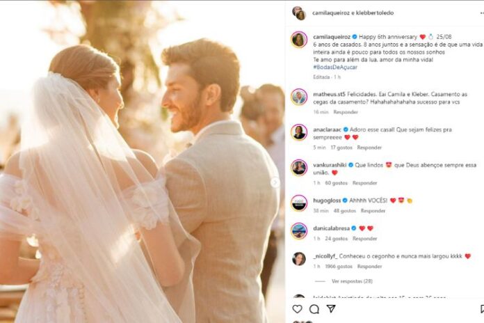A postagem de Camila Queiroz e Klebber Toledo nas redes sociais (Reprodução: Instagram)