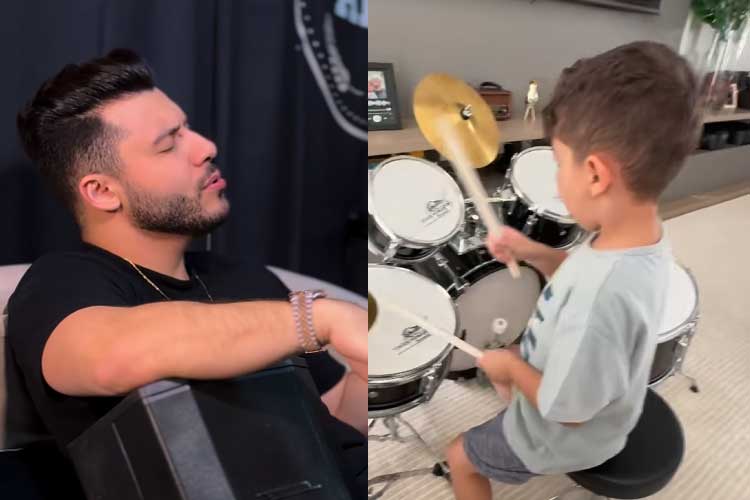 Murilo Huff mostra o filho tocando bateria e habilidade surpreende: ‘Treinando’