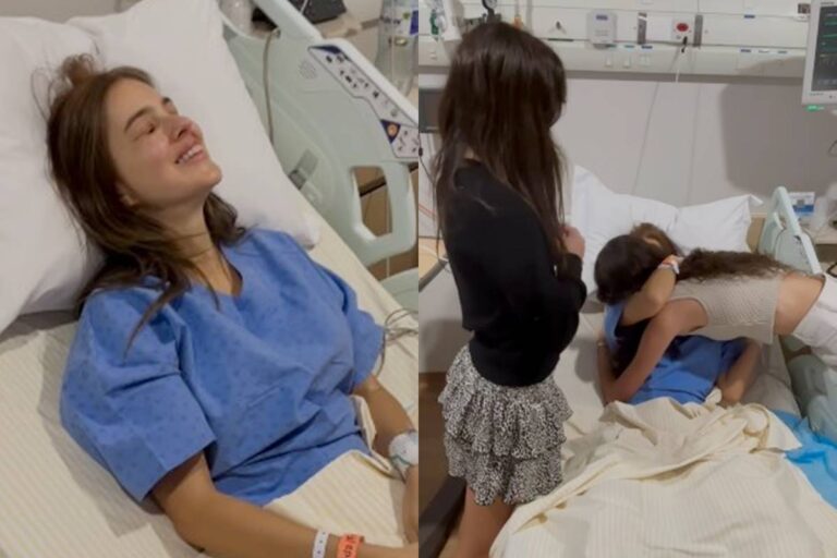 Vera Viel não segura o choro ao reencontrar as filhas após retirada de tumor