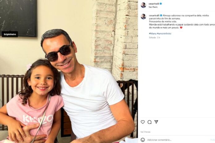 César Tralli e Manuella Tralli César Tralli mostrando o encontro com a filha Manuella Tralli (Reprodução: Instagram)