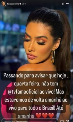Flavia Noronha - Instagram Flavia Noronha comunicando aos fãs (Reprodução: Instagram)