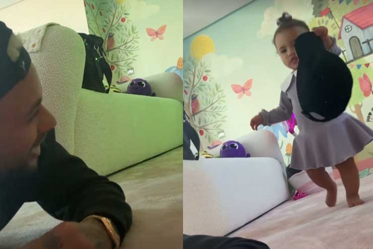 Neymar surge brincando com Mavie: ‘Meu amorzinho’