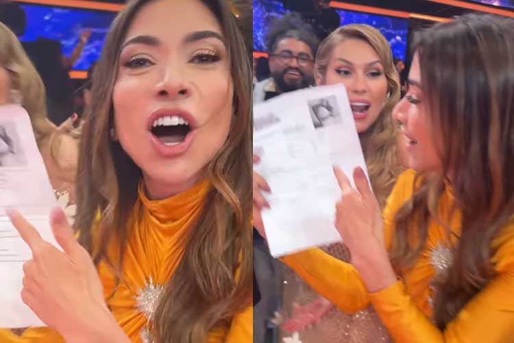 Humorista da Globo entrega currículo para Patrícia Abravanel nos bastidores do ‘Melhores do Ano’