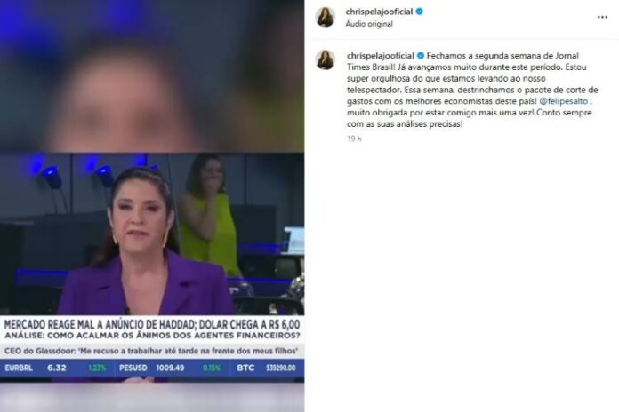 Christiane Pelajo fazendo um balanço sobre a segunda semana do 'Jornal Times Brasil' (Reprodução: Instagram)