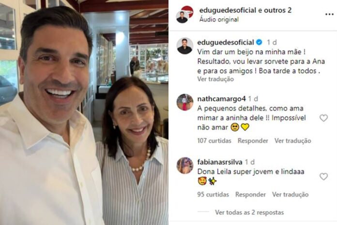 Edu Guedes ao lado da mãe Edu Guedes ao lado da mãe. (Foto: reprodução/Instagram)