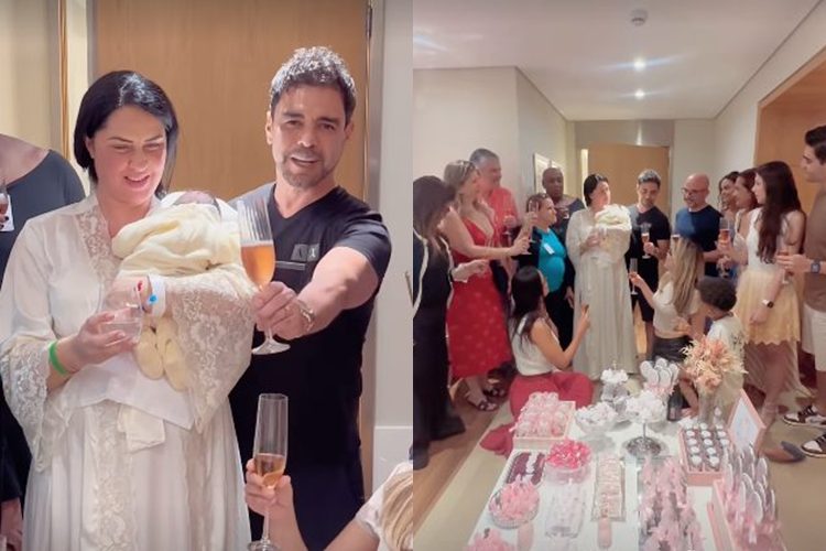 Zezé Di Camargo e Graciele Lacerda fazem brinde à filha recém-nascida em hospital