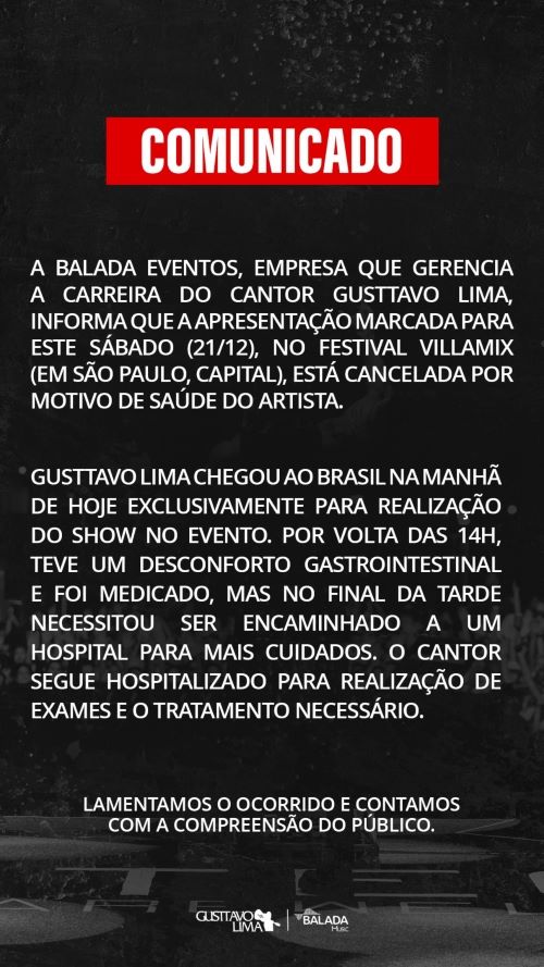 Gusttavo Lima tem show cancelado Gusttavo Lima tem show cancelado