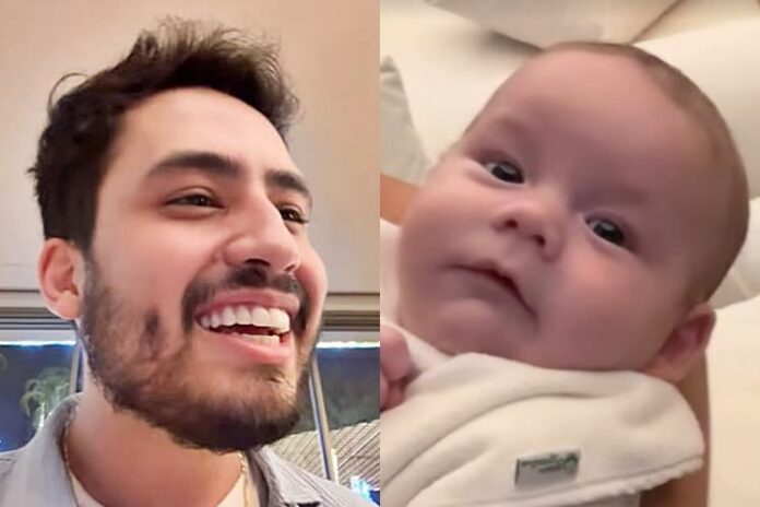 Matheus Vargas e José Leonardo Matheus Vargas encantado ao conhecer o sobrinho José Leonardo (Reprodução: Instagram)