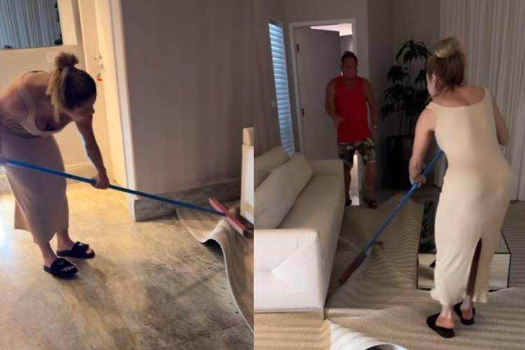 Poliana Rocha se desespera com sapo dentro de casa e é salva por Leonardo