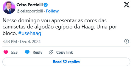 Publicação Celso Portiolli (Reprodução/X)