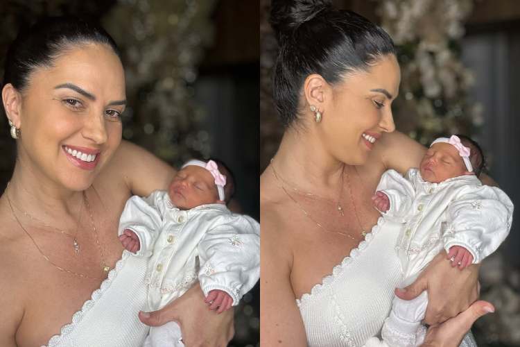 Graciele Lacerda compartilha bastidores do ensaio newborn da Clara, sua primeira filha com Zezé Di Camargo