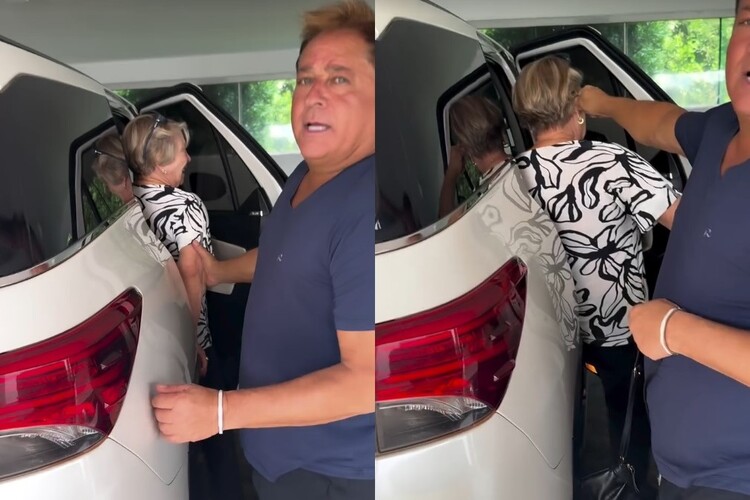 Leonardo ajuda a sogra a sair do carro