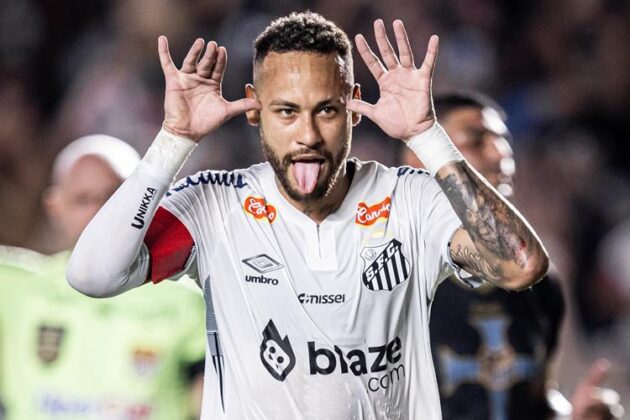 Neymar comemora gol pelo Santos. (Foto: reprodu&ccedil;&atilde;o/X/Santos FC)
