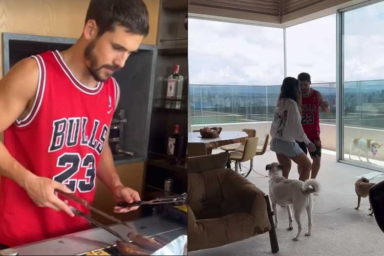 Nicolas Prattes e Sabrina Sato caem no samba durante churrasco em família