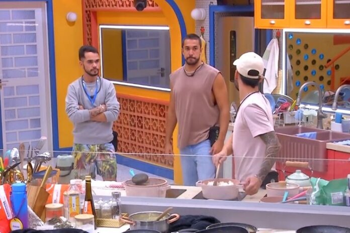 João Gabriel, Pedro e Maike no BBB25 - Foto: Globo