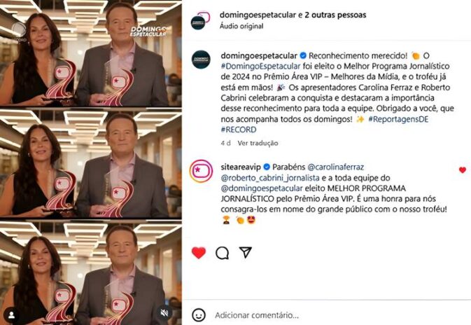 Apresentadores do Domingo Espetacular - Prêmio Área VIP