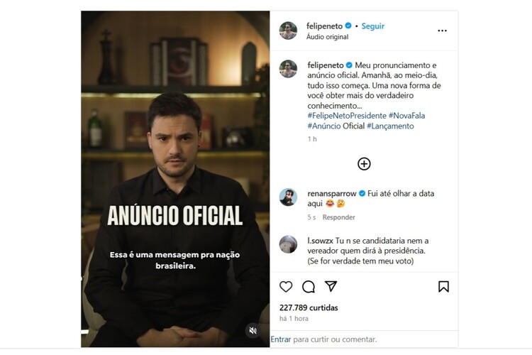 Publicação de Felipe Neto