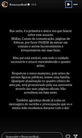 O posicionamento de Flora Cruz (Reprodução: Instagram)