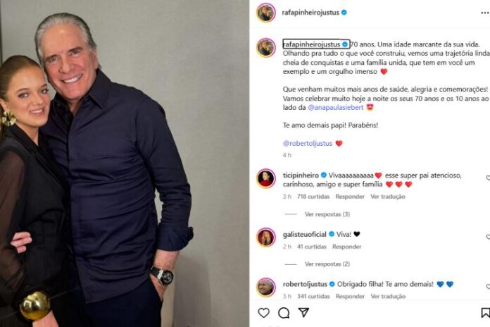 Confira o comentário de Ticiane Pinheiro na postagem de Rafaella para Roberto Justus (Reprodução: Instagram)