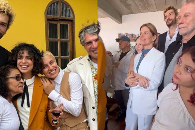 Débora Bloch e Olivier Anquier acompanham casamento da filha com cantora