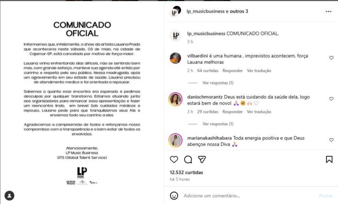 Publicação de Lauana Prado (Reprodução/Instagram)