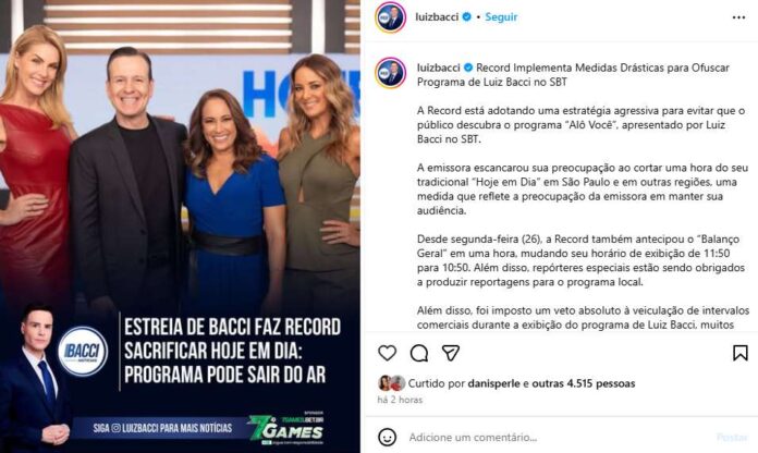 Publicação de Luiz Bacci (Reprodução/Instagram)