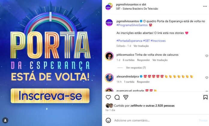 Publicação do SBT (Reprodução/Instagram)