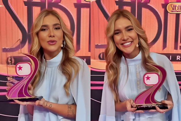 Virginia Fonseca com o Tr&oacute;feu &Aacute;rea VIP