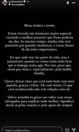 O post de Yudi Tamashiro (Reprodução: Instagram)