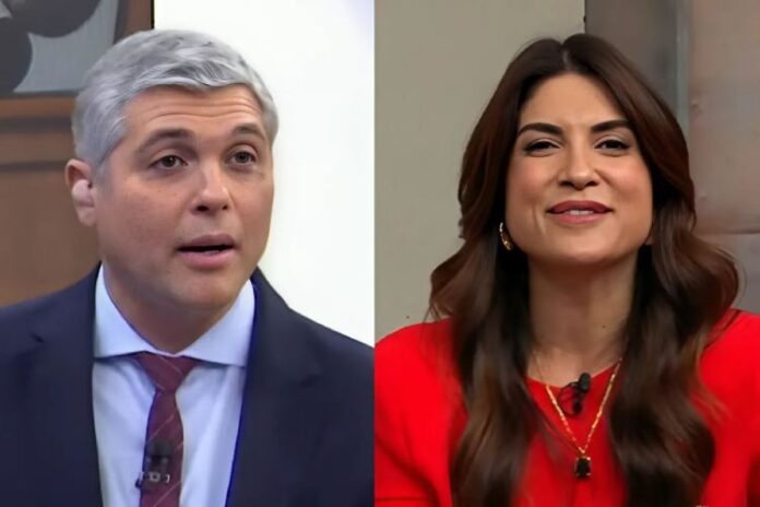 Joel Datena e Pâmela Lucciola Joel Datena e Pâmela Lucciola (Reprodução: Band TV)