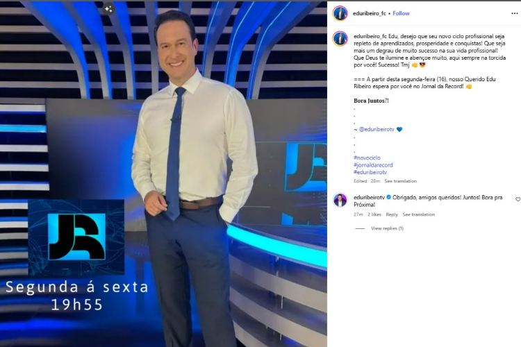 Eduardo Ribeiro quebra silêncio após virar âncora do 'Jornal da Record ...