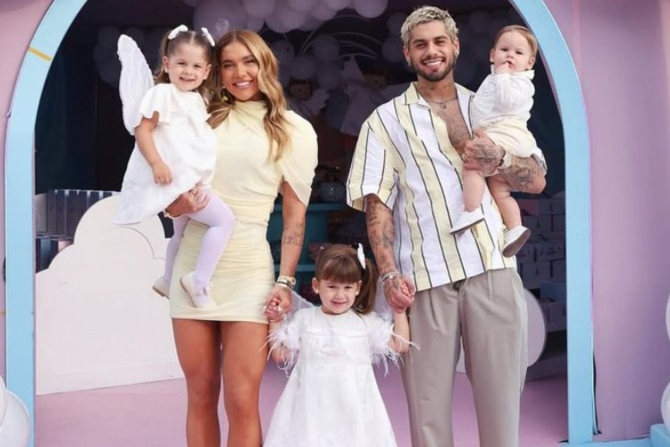 Virginia Fonseca posa em foto com Zé Felipe e os filhos durante festa de Maria Alice: “Que Deus abençoe”