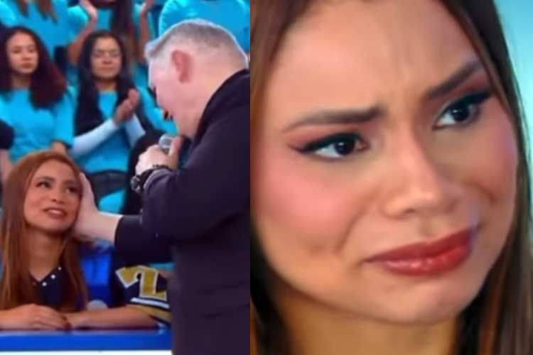 Lexa não segura as lágrimas ao receber a bênção do Padre Marcelo Rossi ao vivo no ‘Domingo Legal’