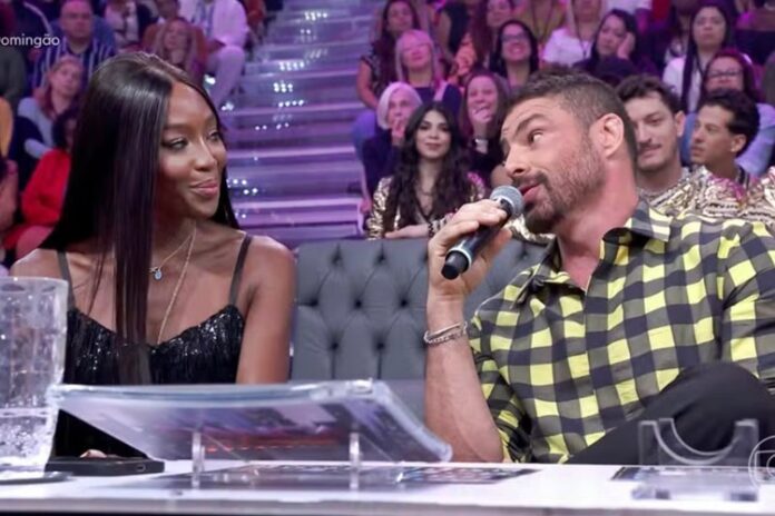 Naomi Campbell e Cauã Reymond no Domingão Naomi Campbell e Cauã Reymond no Domingão - Foto: TV Globo