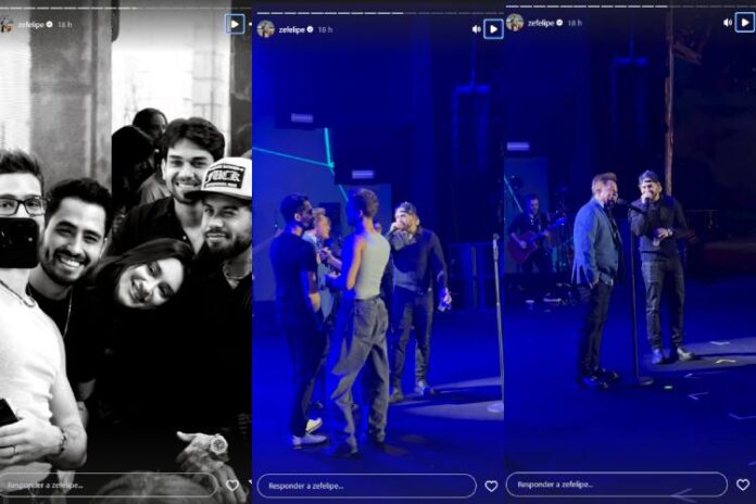 Zé Felipe compartilhou o momento no camarim com João Guilherme e Matheus Vargas no palco (Reprodução: Instagram)
