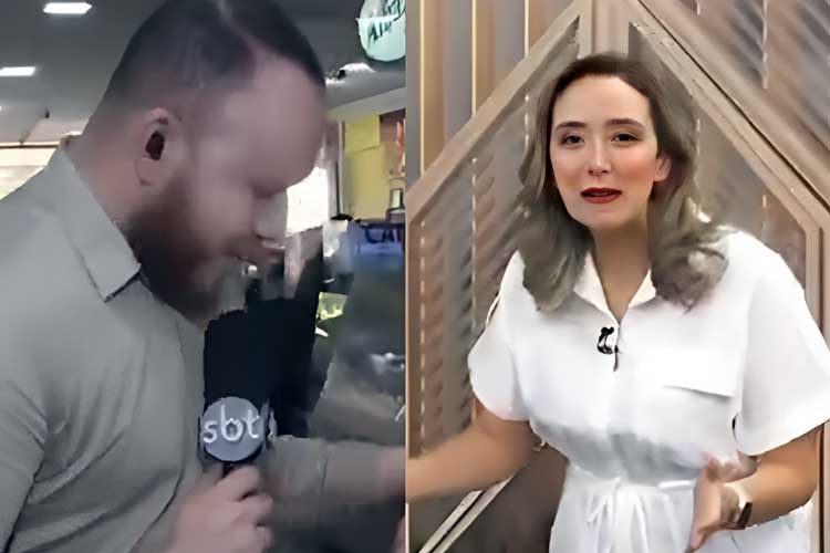 Repórter do SBT leva fora ao vivo de influenciadora: ‘Dois de uma vez’