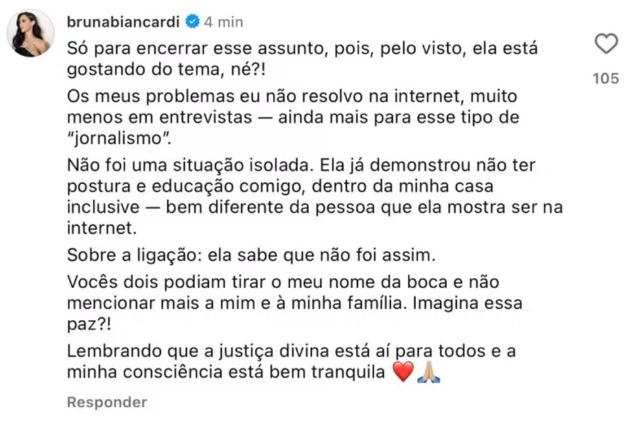 Bruna Biancardi comenta sobre ligação de Virginia a Neymar (Reprodução/Instagram)