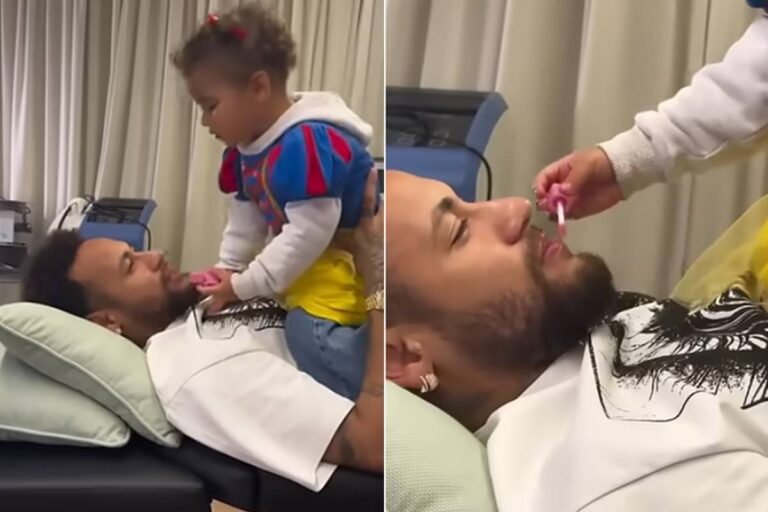 Mavie passa batom no papai Neymar e Bruna Biancardi reage: “Passa mais!”