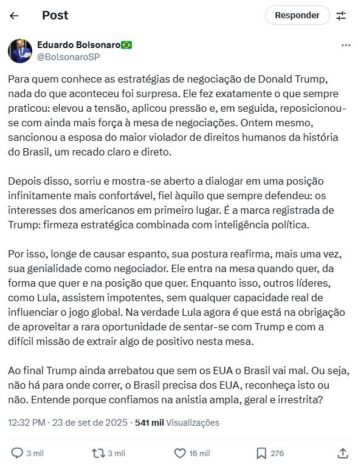 Post do Eduardo Bolsonaro