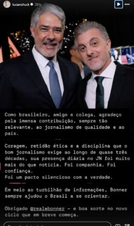 Post do Luciano Huck ao William Bonner (Reprodução: Instagram)