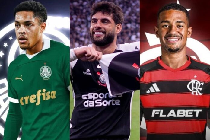 Vitor Roque, Yuri Alberto e Samuel Lino Vitor Roque, Yuri Alberto e Samuel Lino - Foto: Palmeiras/Corinthians/Flamengo