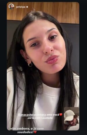 Troca de afeto entre Ana Castela e Zé Felipe - Reprodução: Instagram Troca de afeto entre Ana Castela e Zé Felipe - Reprodução: Instagram