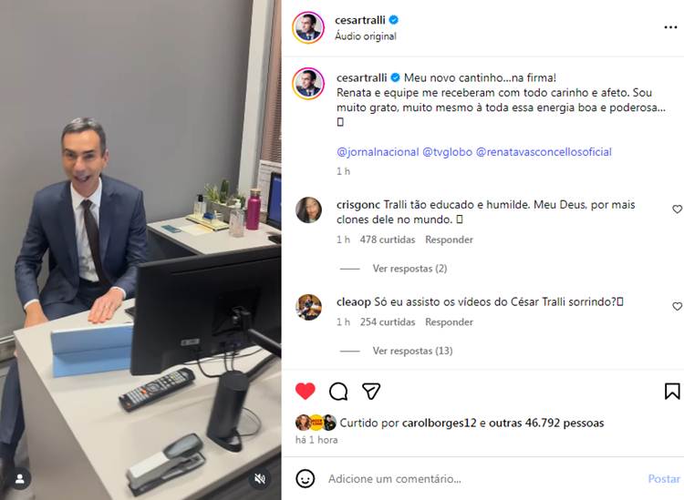 Cesar Tralli e Renata Vasconcellos - print Instagram