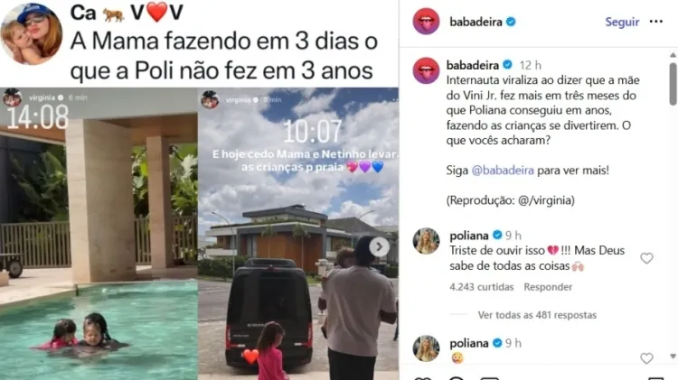 Poliana rebate comentários sobre comparação a mãe de Vini Jr